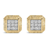 10K Yellow Gold Plated .925 Sterling Silver 1/6 Cttw Diamond Textured Halo Stud Earrings