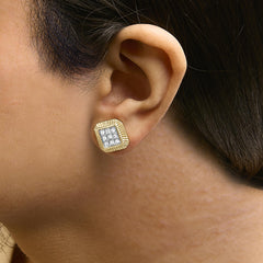 10K Yellow Gold Plated .925 Sterling Silver 1/6 Cttw Diamond Textured Halo Stud Earrings