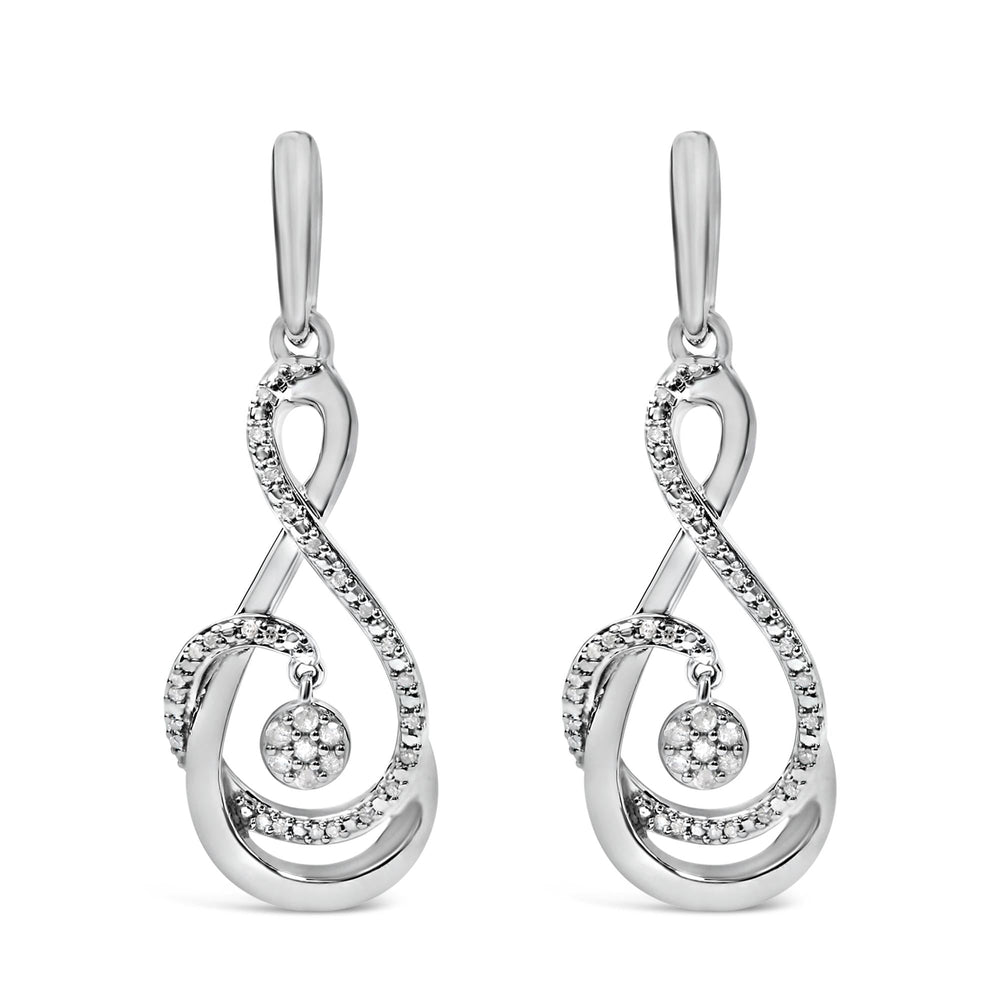 .925 Sterling Silver 1/6 Cttw Diamond Spiral Twist Drop and Dangle Earrings