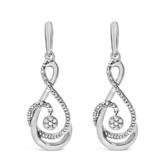 .925 Sterling Silver 1/6 Cttw Diamond Spiral Twist Drop and Dangle Earrings