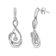 .925 Sterling Silver 1/6 Cttw Diamond Spiral Twist Drop and Dangle Earrings