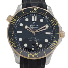 Omega Seamaster 210.22.42.20.01.002 Men's Watch, Brand: Diver, 300m Water Resistant, Date, Automatic Movement, Sedna Gold, Stainless Steel (SS), Rubber Strap, Open Caseback — Good