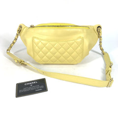 Chanel A57832 Chain Belt Bag Waist Pouch Bag Cross Quilted Matelasse body bag yellow GoldHardware — Like New