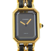 CHANEL Premiere L Watch, Gold-plated x Leather, Quartz, Analog Display, Black Dial, L, Women's — Good