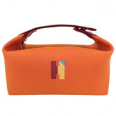 Hermes handbag for women, Bride à Black H Pavillon PM pouch, cotton, orange, silver hardware — Like New