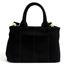 PRADA 1BG439 Canapa NERO Triangle Logo Plate Design Canvas 2-way Tote Bag for Women with Dust — Like New