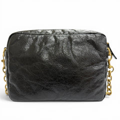 BALENCIAGA 806459 Monaco Arena Calfskin Camera Bag Chain Shoulder Black Antique Gold Hardware Made in Italy Women's — Like New