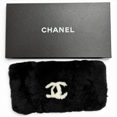 CHANEL Coco Mark Lapin Fur Wristband Bangle Bracelet, Black & White, Made in France, Women's, Comes with Box, Highly Recommended! — Like New