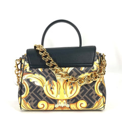FENDI Versace collaboration VERSACE La Medusa satchel bag Zucca FENDACE Fenderche shoulder handbag leather ladies brown — New - Store Return