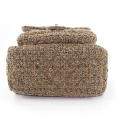CHANEL Coco Mark Turnlock Matelassé Tweed Chain Shoulder Bag with Leather Accents, Brown, Made in Italy, Women's — Like New