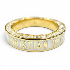 Christian Dior DIOR Night Code ring with crystal logo, rhinestones, and pavé crystals. White gold, size S. Women's. Comes box dust bag — Like New