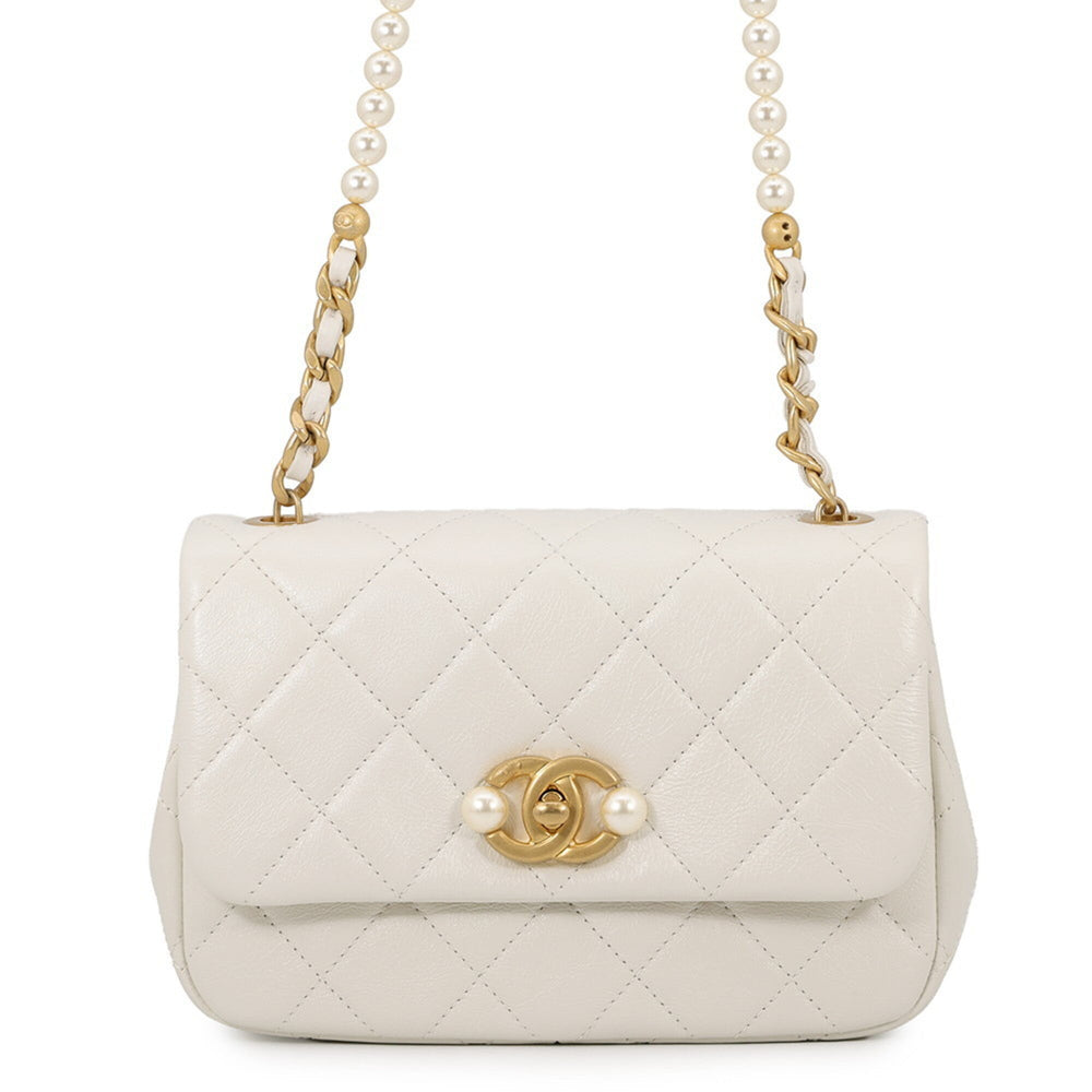Chanel Chain Shoulder Bag, Matelassé, Coco Mark, Lambskin, White, Handbag, Women's, CHANEL — Like New