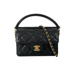 Chanel CHANEL Handbag Flap Bag Caviar Skin Matelassé Handle Mini Leather AS5164 Black — Like New