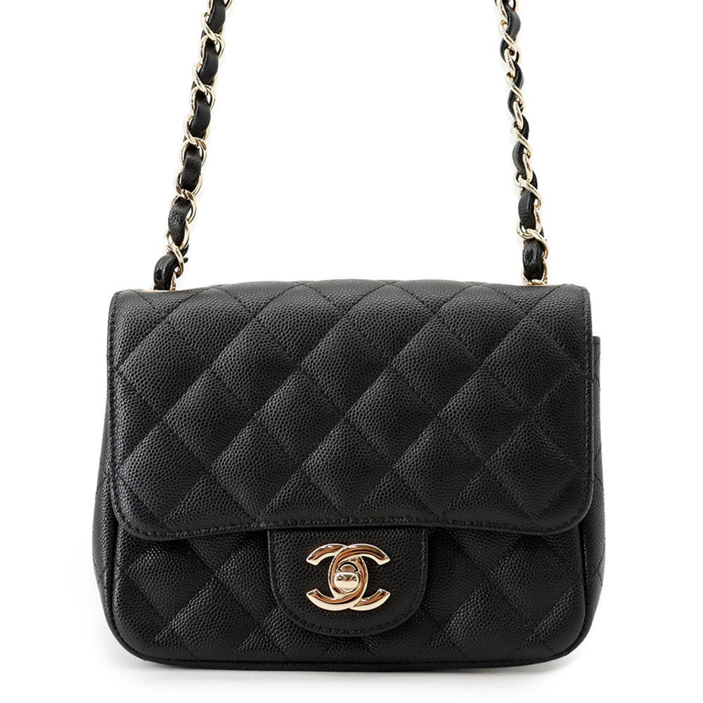 Chanel Chain Shoulder Bag Matelassé Coco Mark Caviar Skin Mini A35200 CHANEL Black Handbag Women's — Like New