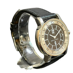 Bulgari BVLGARI Solo Tempo Watch, Total Weight 24.8g, Stainless Steel, Genuine Leather Strap, Quartz Movement, Black Dial, ST29S — Good