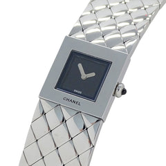 Chanel women's watch, brand name, Matelassé, quartz, stainless steel (SS), H0009, silver, black, square — Good