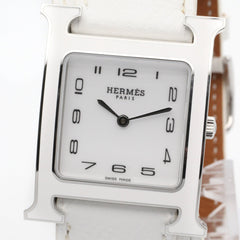 Hermes H-Watch Double Tour Wristwatch, Stainless Steel, Leather Strap, Women's, White (HH1.520) — Very Good