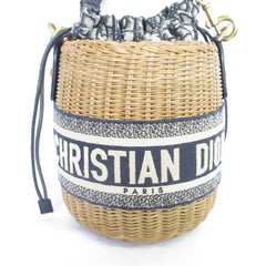 Christian Dior Oblique Wicker Shoulder Bag 63-MA-1200 Navy/Natural Women's — Like New