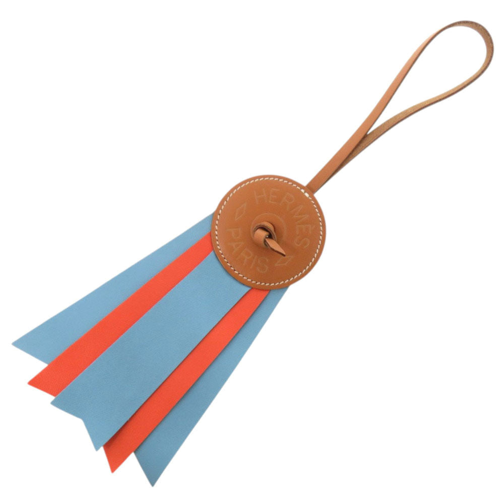 Unused Hermes Paddock Flott Accessory Bag Charm 064271CABE Strap Leather Blue Atoll Brown Orange 0258HERMES — New - Store Return