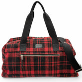 Yves Saint Laurent SAINT LAURENT PARIS 594400 Wool Leather Check Pattern 2-Way Duffle Bag/Boston Bag with Logo Patch, Red/Black, Made in Italy, Suitable for Women and Men — Like New