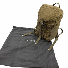 CELINE 198462 Canvas and Leather Trim, Logo Print Trekking Backpack/Daypack, Khaki, Men's, with Dust Bag — Like New