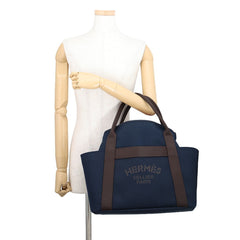 Hermes Sac de Pansage Groom Navy Feu Toile Chevron Canvas K Stamp HERMES Handbag — Like New