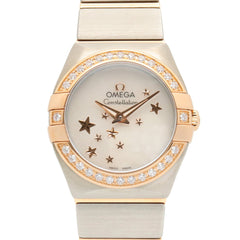 Omega Constellation Star Blue Diamond Bezel Watch, 18K Pink Gold (PG) Stainless Steel, Diamond, Ladies', White/White Mother-of-Pearl, 123.25.24.60.05.002 — Very Good