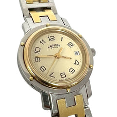 HERMES Clipper Stainless Steel GP Quartz Wristwatch, Silver/Gold, 23912 — Good