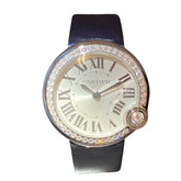 Cartier Ballon Bleu de watch, total weight 27.7g, stainless steel, genuine leather strap, diamonds, quartz movement, silver dial, W4BL0002 — Very Good