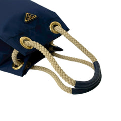 PRADA Prada Triangle Logo Plate with Metal Hardware Nylon and Leather Shoulder Bag/Handbag/Tote Bag Navy 34484 — Like New