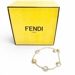 FENDI 8AG761 F is Fendi Bracelet, Logo Plate, Rhinestones, Gold, Made in Italy, Women's, with Box — Like New