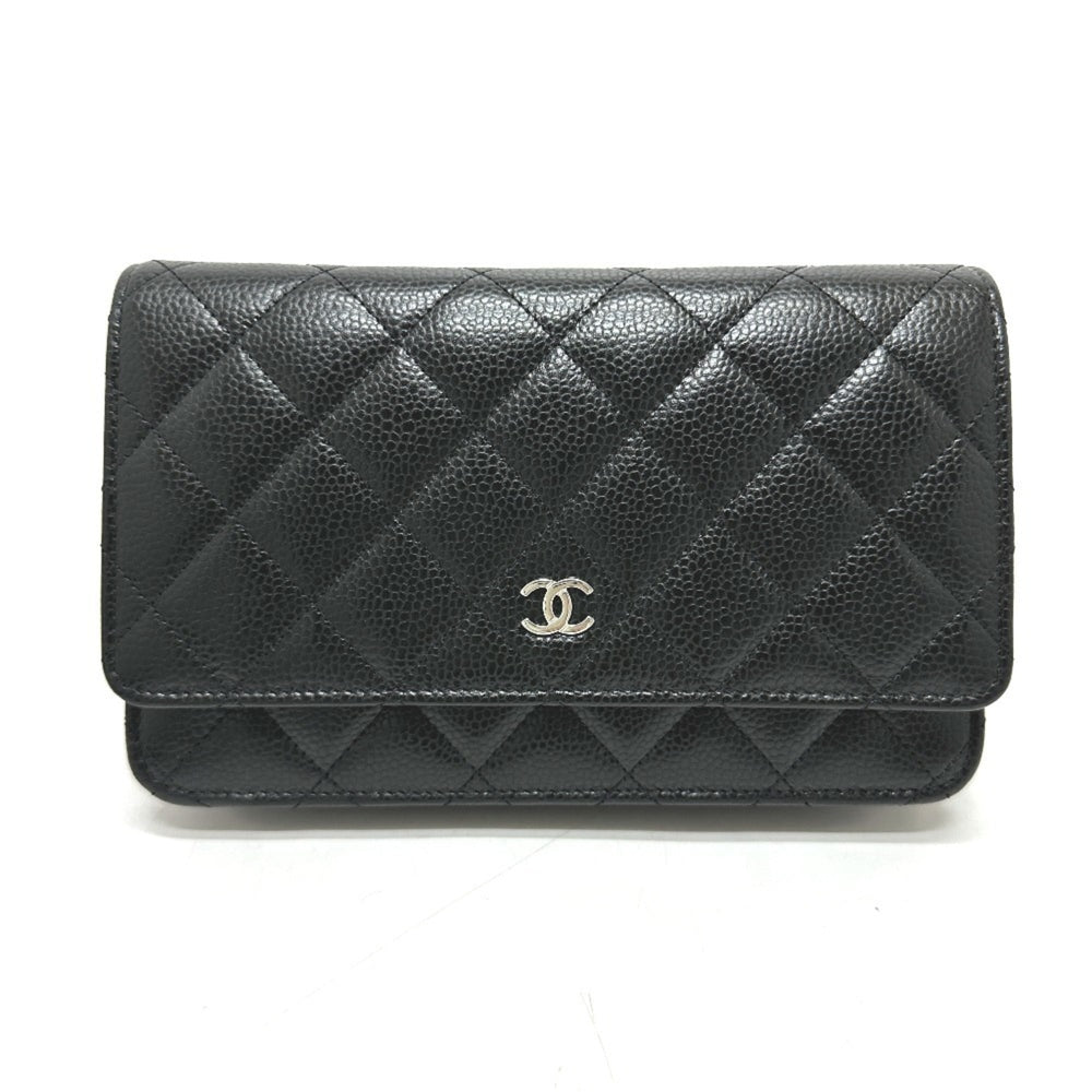 CHANEL AP0250 Matelasse Coco Mark Classic Chain Wallet Shoulder Bag Caviar Skin Women's Black — New - Store Return