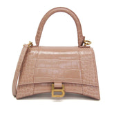 Balenciaga Hour Glass 593546 Women's Leather Handbag,Shoulder Bag Pink Beige — Like New
