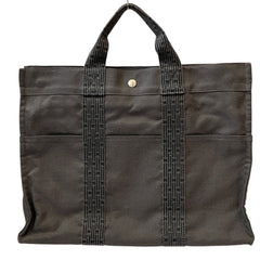 HERMES Hermes Herline MM Canvas Tote Bag, Black, Women's — Like New