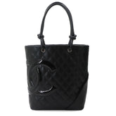 Chanel Cambon Line Medium Tote Handbag, Leather Enamel Black, A25167, Silver Hardware — Like New
