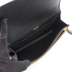 Prada PRADA Triangle Logo 2-Way Shoulder Bag/Handbag, Saffiano Leather, Women's, Black, 1MT042 — New - Store Return