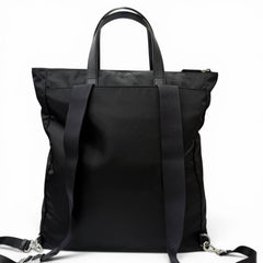 PRADA 2VG098 Triangle Logo Saffiano Leather Re-Nylon 2-Way Backpack Tote Bag Black Made in Italy Men's with Dust — Like New