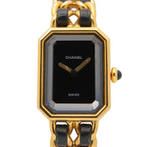 Chanel CHANEL Première Watch, Gold Plated (GP), Leather Strap, Women's, Black, H0001 — Very Good