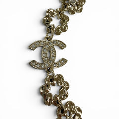 CHANEL I25C Coco Mark Flower Rhinestone Necklace Choker Accessory Gold Made in Italy Women's — Like New
