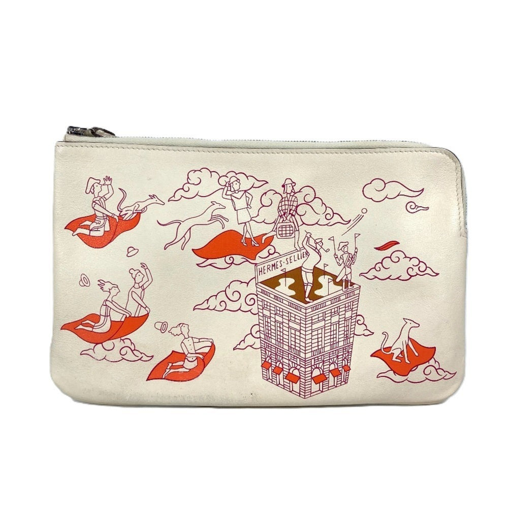 HERMES Hermes Carre Pocket Long Accessory Case Flat Pouch Bag Clutch Leather Women's Ivory — Like New