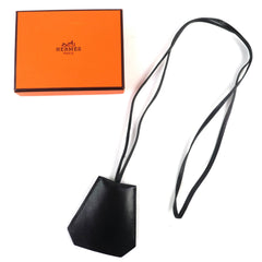 HERMES Vintage Margiela Era Clochette Leather Necklace, Black with Silver Hardware, □B Stamp, Comes Box, Made in France, Women's — Like New