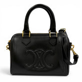 CELINE 11377 Smooth Calfskin Cuir Triomphe Small Boston 2-Way Bag Shoulder Black Made in Italy Women's with Dust — Like New