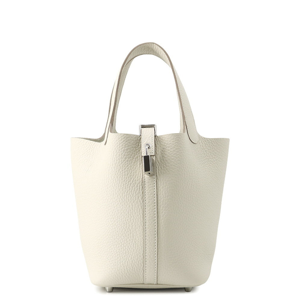 Hermes Picotin Lock PM Handbag, Craie Taurillon Clemence Leather, K Stamp, HERMES Tote Bag, Lock, Women's — Like New