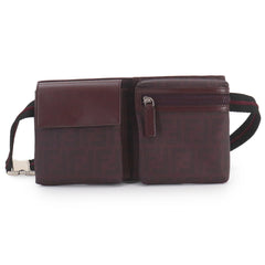 Fendi Zucca Bag, Waist Body Handbag, Leather, Bordeaux, 7VA280, Silver Hardware, Belt Bag — Like New