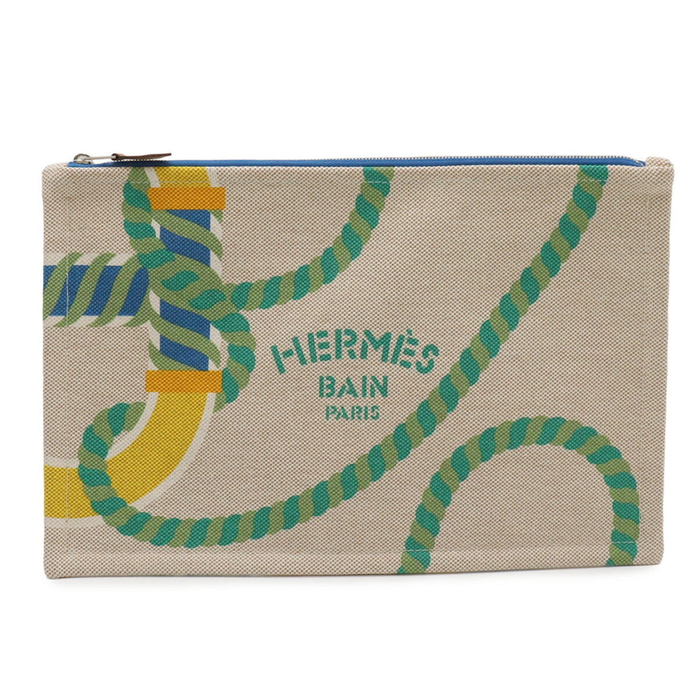 HERMES Canoe H Yachting GM Flat Pouch Handbag Clutch Bag Cotton Vitamin Multicolor — Like New