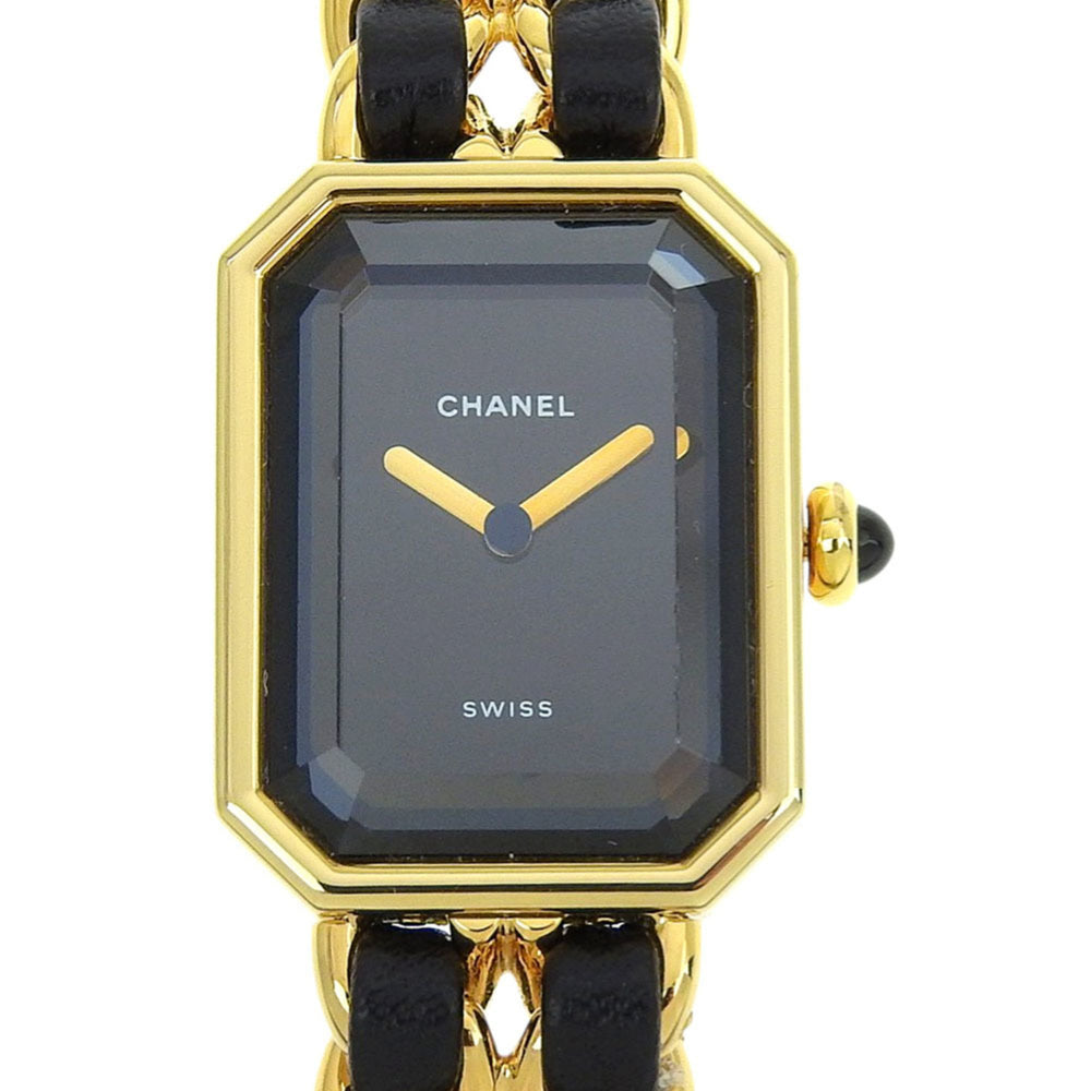 CHANEL Premiere S Watch H0001, Gold-Plated Leather Quartz Movement, Analog Display, Black Dial, Women's — Very Good