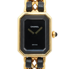 Chanel CHANEL Première S Watch, Gold Plated (GP), Leather Strap, Women's, Black, H0001 — Very Good