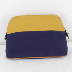 HERMES Bolide Mini Pouch, Cotton, Ochre x Navy, Women's — Like New