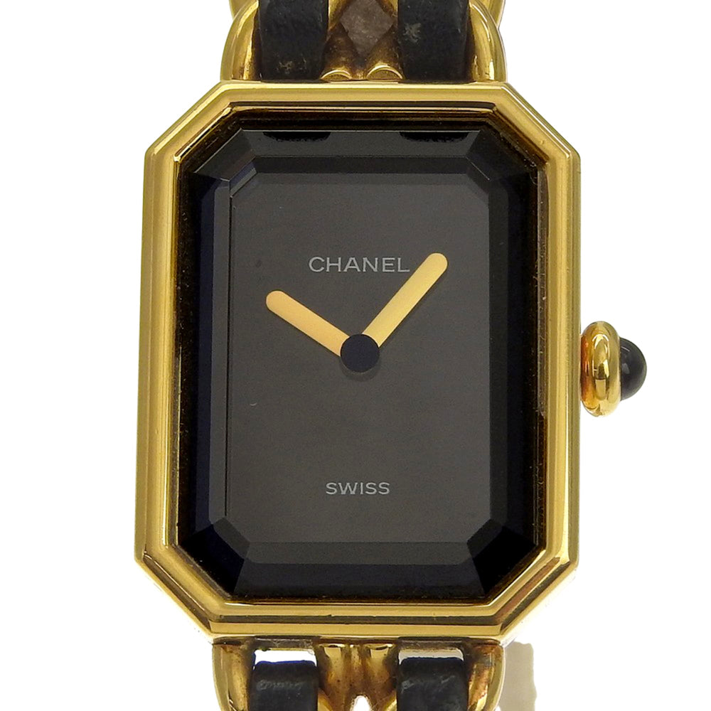 Chanel Premiere S Watch H0001 Gold Plated x Leather Black Quartz Analog Dial Ladies — Good
