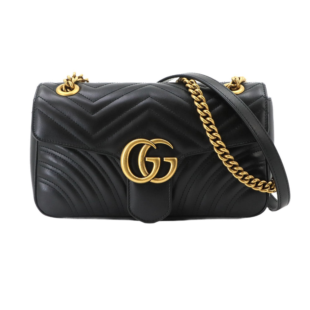 Gucci GG Marmont Shoulder Handbag, Leather, Black, 443497, Gold Hardware, Small Bag — New - Store Return